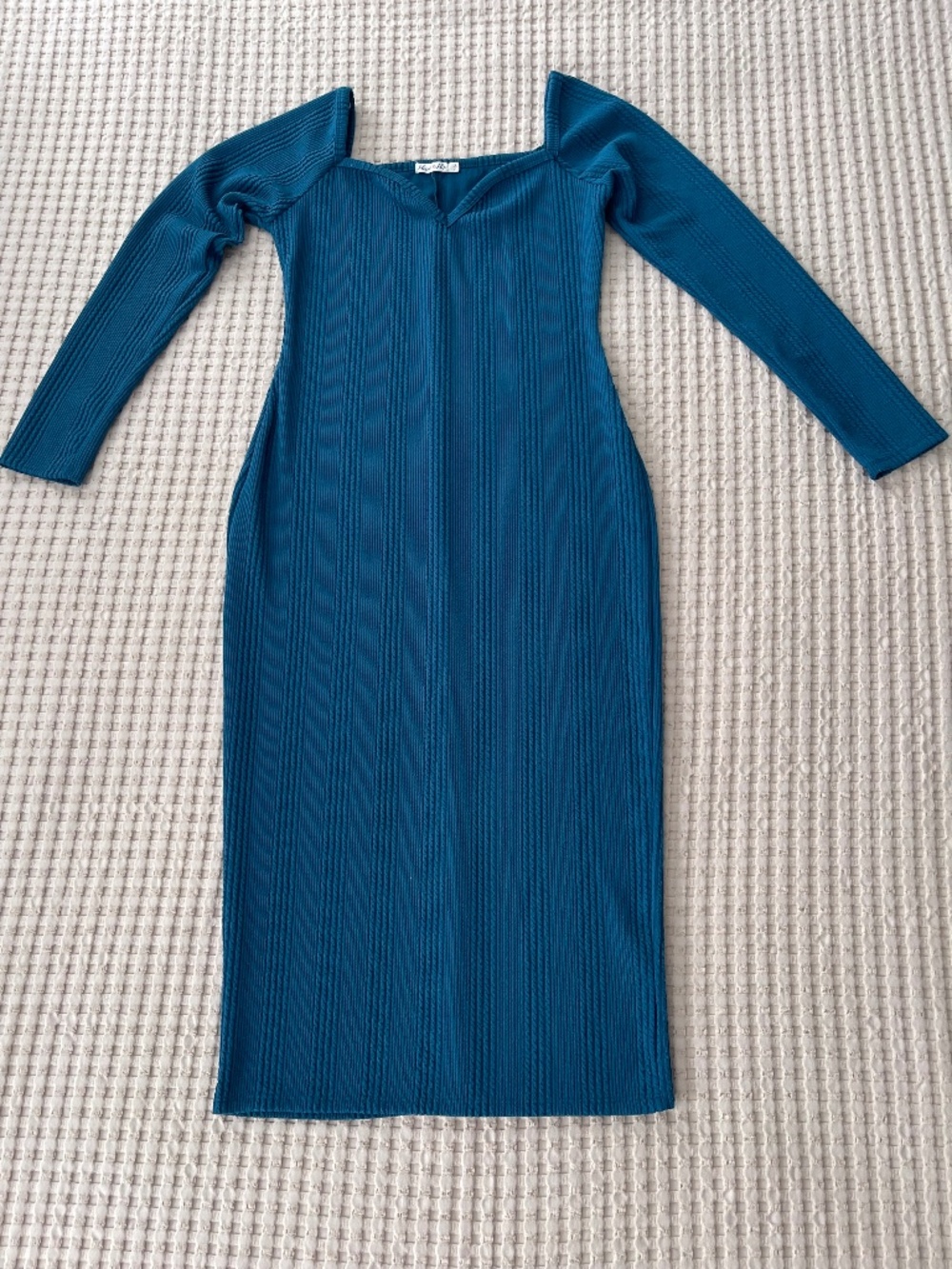 Heart & Hips Teal Ribbed Bodycon Dress Women's L Stretch Knit